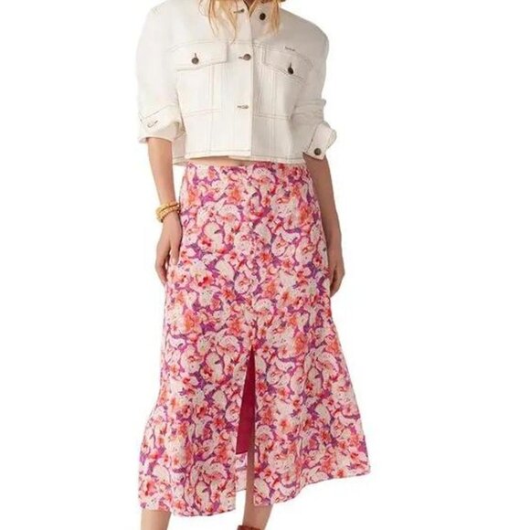 ba&sh Dalenda Floral Midi Skirt – Fuchsia & Purple (Size 36 / US 8 M) - Picture 1 of 5